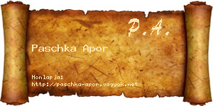 Paschka Apor névjegykártya